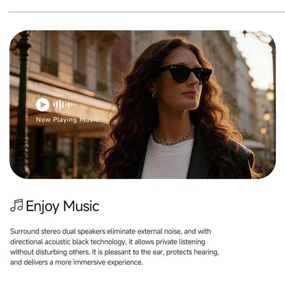2026 Smart Glasses Genuine Leather 8MP HD Lens 2000Mah Charging Case BT Call 3D Music AI Voice Wake-up AI Translation