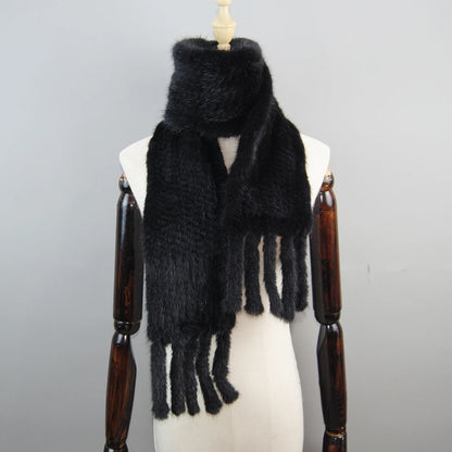 2026 Luxury Women Muffler 100% Real Mink Fur Scarf With Tassel Hand Knitted Natural Mink Scarves Neck Warmer Poncho Wholesale