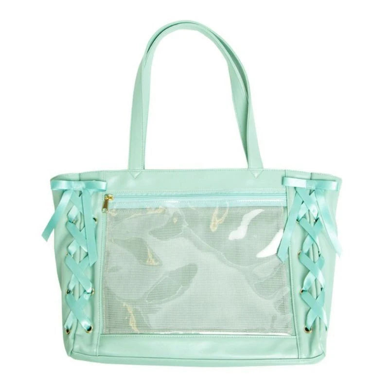 Sweet College Style Ribbon Ita Bag Women Fashion Shoulder Bags Large Capacity Tote Bag For Daily Commuting Transparent Handbag