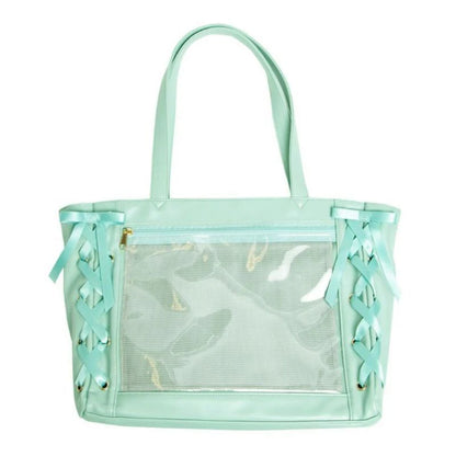 Sweet College Style Ribbon Ita Bag Women Fashion Shoulder Bags Large Capacity Tote Bag For Daily Commuting Transparent Handbag