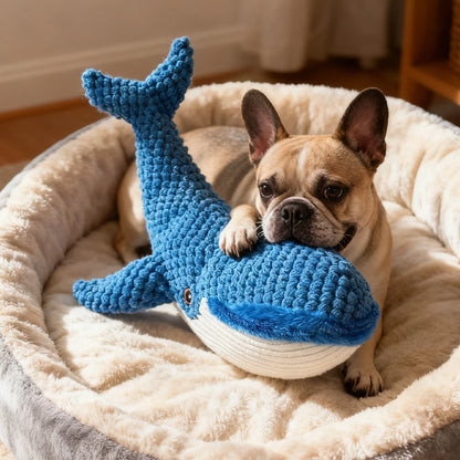 Pet Chew-Resistant Plush Interactive Toy with Sound, Whale-Shaped, Suitable for Large, Medium, and Small Pets Like Cats and Dogs, Double-Layer Fabric, Built-In Airbag