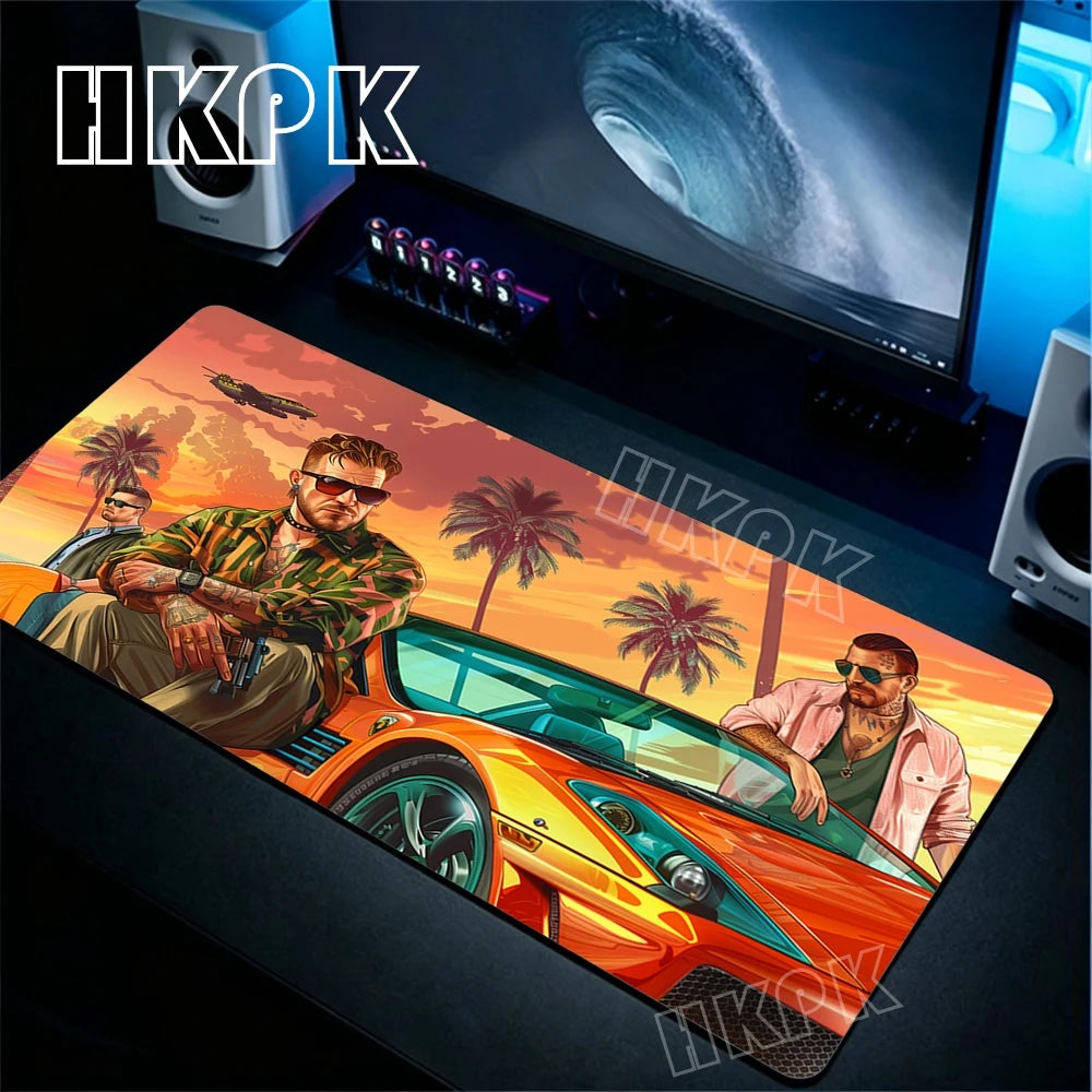 Large Gamer Desk Mat Office Table Pad Grand Theft Auto Deskpad Pad Computer Laptop Accessories Gaming Mousepad Anime Xxl 90x40cm