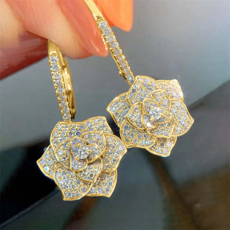 Huitan Gorgeous Flower Dangle Earrings Women Wedding Engagement Dance Party Aesthetic Accessories New Trendy Jewelry Wholesale