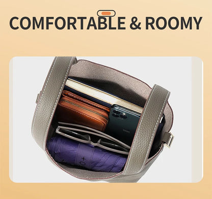 Women Tote Bags 100% Genuine Leather Bucket Female Fashion Solid Designer Shopper Shoulder Handbags Brand Trend Purses