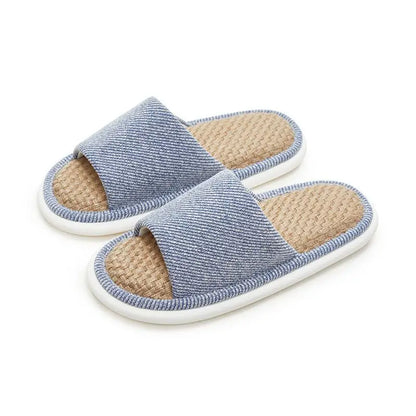 UTUNE Natural Linen Women's Slippers Mute Comfortable Indoor Home Couple Shoes Soft Sole Anti-slip Couple Four Season Slides