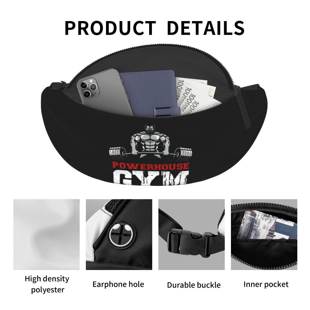 Powerhouse Gym Fanny Bag Custom Bodybuilders Fitness Crossbody Waist Pack Men Women Cycling Camping Phone Money Pouch