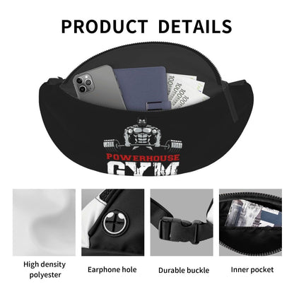 Powerhouse Gym Fanny Bag Custom Bodybuilders Fitness Crossbody Waist Pack Men Women Cycling Camping Phone Money Pouch