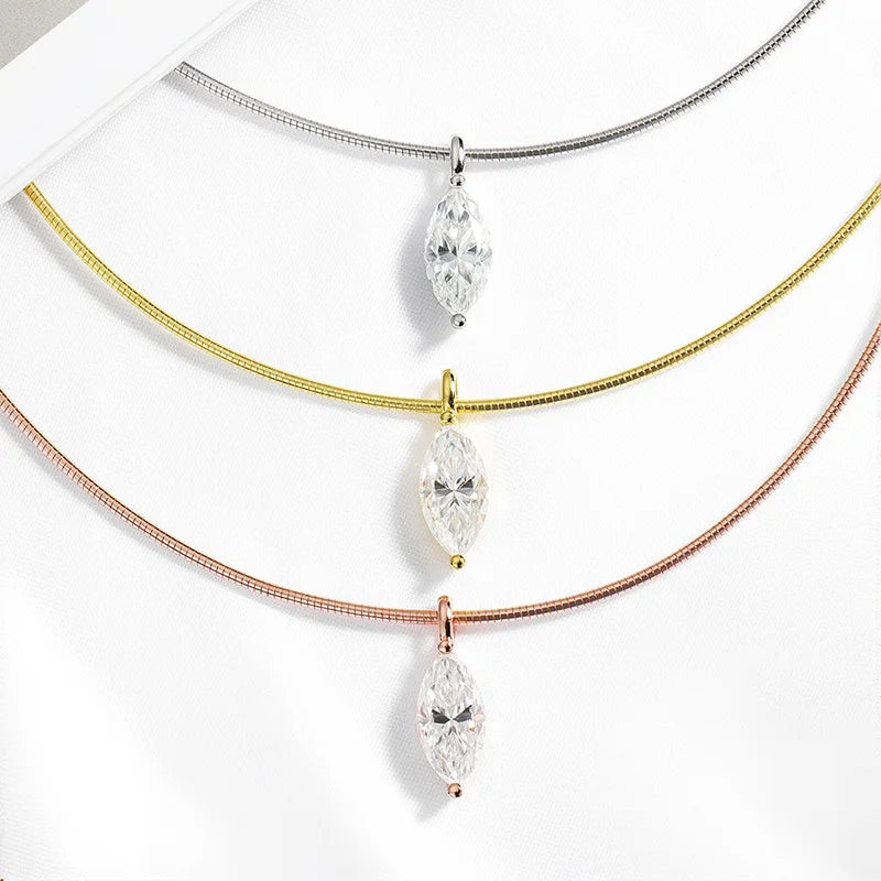 Smyoue 3CT 7*14MM Marquise Cut Moissanite Necklace for Women Solitaire Pendant Sparkling Chain Lab Diamond Pure 925 Jewelry
