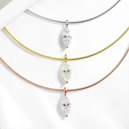 Smyoue 3CT 7*14MM Marquise Cut Moissanite Necklace for Women Solitaire Pendant Sparkling Chain Lab Diamond Pure 925 Jewelry