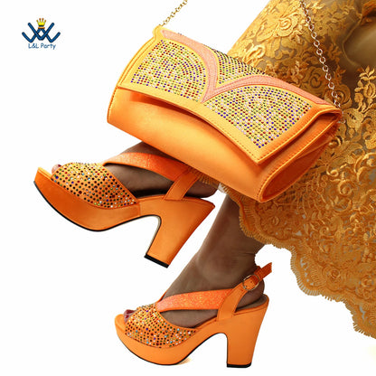 Buckle Strap Sandals Nigerian Women Shoes and Bag Set in Green Color with Wedges Heels For Ladies Party