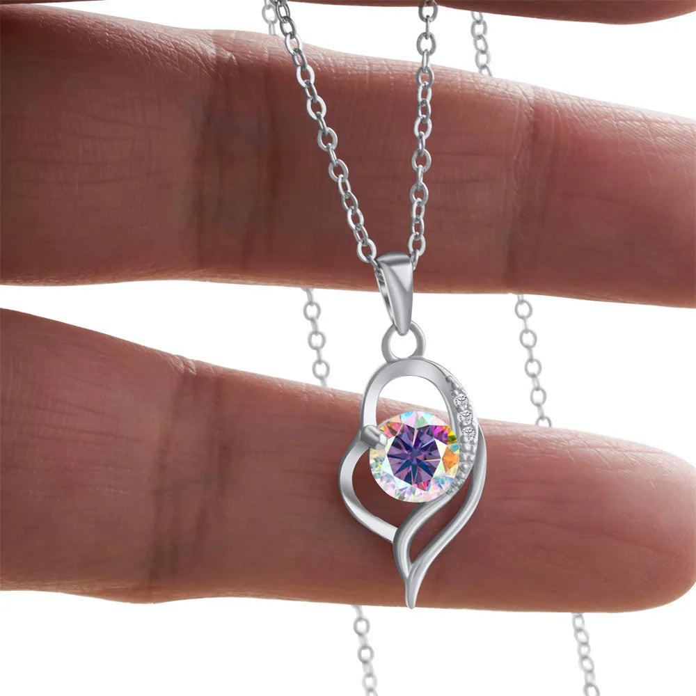 Butterflykiss 925 Sterling Silver Open Heart Pendant Necklace D VVS1 Round Cut Moissanite Love Charm Necklace For Women