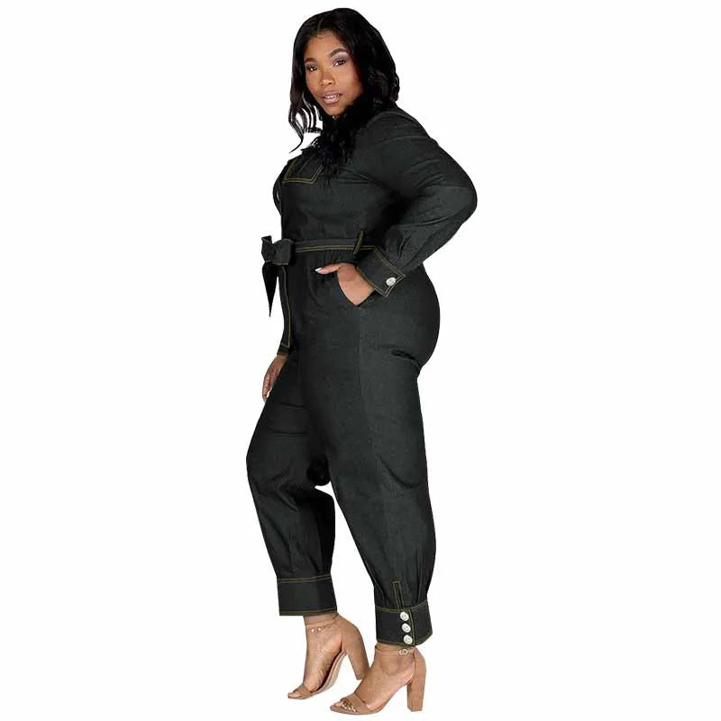 Jumpsuits Women Denim One Piece Turn Down Collar Y2k Streetwear Overalls Long Pants Lace Up High Waist Casual Spring Rompers