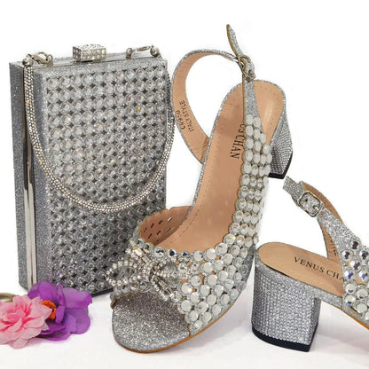 2024 New Italian Design Full Drill Elegant Wine Evening High Heels Wedding Party Shoes Matching Clutch Handbag