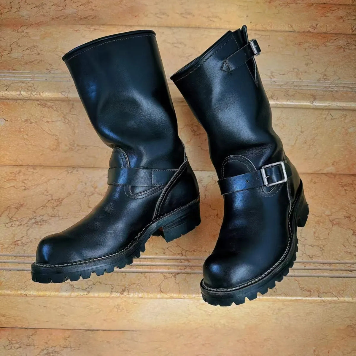 Handmade Work Boots Men and Women Engineer Mid-Calf Retro Motorcycle Boot Faded Mid-Calf Boot Khaki Black Suede Knight Boots