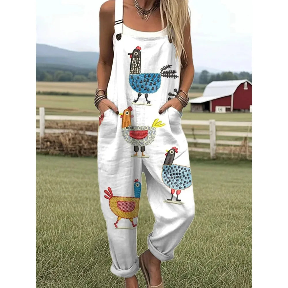 Relaxed Fit Women's Overalls with Cute Animals Patterns Fashion Jumpsuits Adjustable Design for Picnics and Country Outings