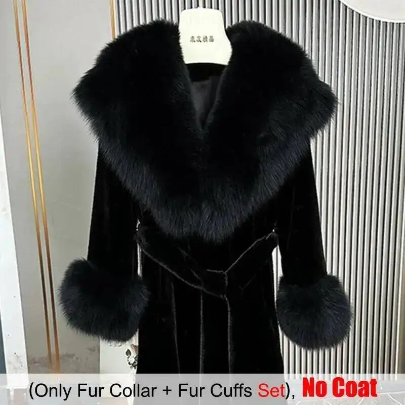 Large Size Winter Real Fur Collar Cuffs Set Neck Warmer Women Fur Shawl Furry Fluffy Fox Fur Scarf Luxury Scarves Coat Decor