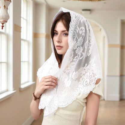 Women'S Lace Triangular Shawl, Breathable Floral Hollow Out Outerwear, French Retro Scarf, Commute Wedding All-Match