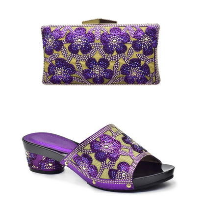 New Arrival Green Color Nigerian Shoes and Matching Bags Set Italian Ladies Shoes and Bags To Match Set Decorated with Rhinstone