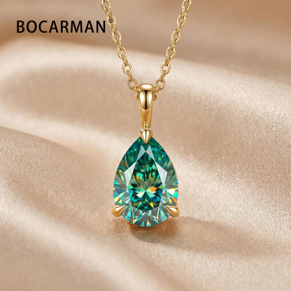 Bocarman Colorful Pear Moissanite Pendant on S925 Silver Chain GRA Iridescent Teardrop Whimsical Enchanting Gift