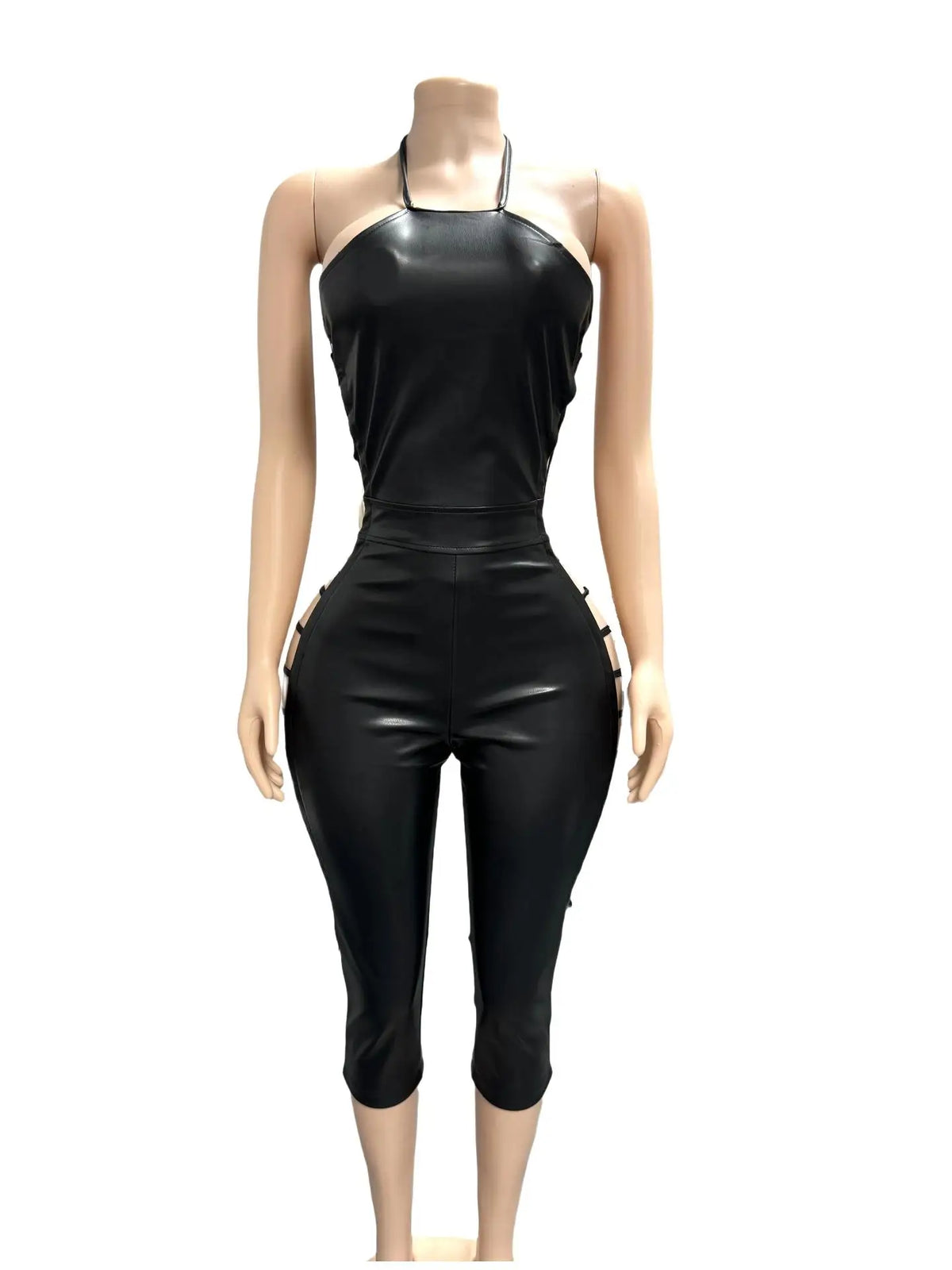 FAGADOER Sexy Hollow-out Patchwork Bodycon Jumpsuit Women Halter Sleeveless Backless Rompers Female Party Clubwear Overalls New