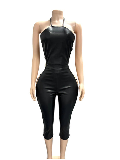 FAGADOER Sexy Hollow-out Patchwork Bodycon Jumpsuit Women Halter Sleeveless Backless Rompers Female Party Clubwear Overalls New