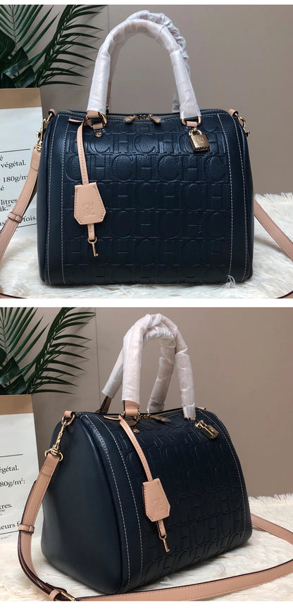CH Carolina Herrera Boston Bag Women Leather Embossed Logo Shoulder Bag Luxury Travel Handbag Large Capacity