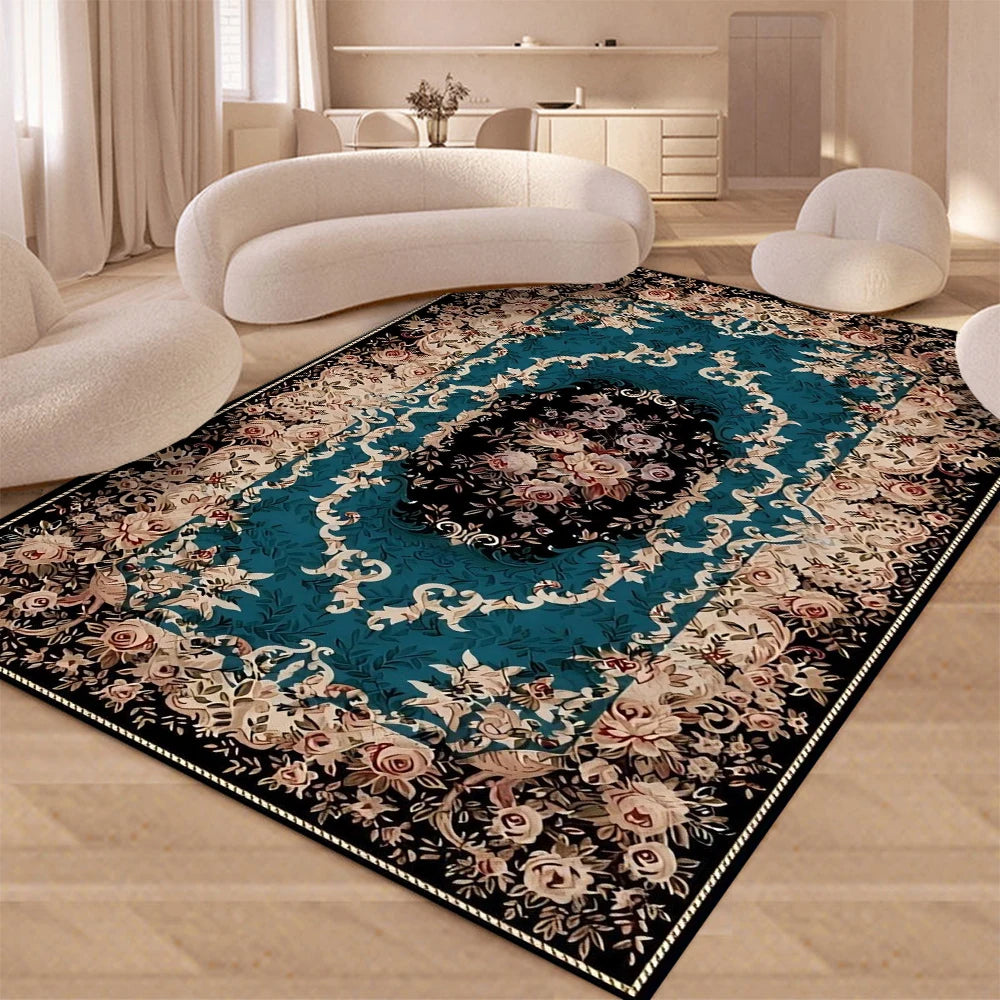 European Retro Floral Large Carpet for Living Room Luxury Decoration Rug  Non-slip Bedroom Cloakroom Washable Soft Mat