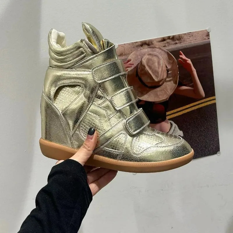 Women's Ankle Boots 2026 New Genuine Leather 8CM Hidden Heel Women Platform Sneakers Fashionable Splice Color Design Women Shoes