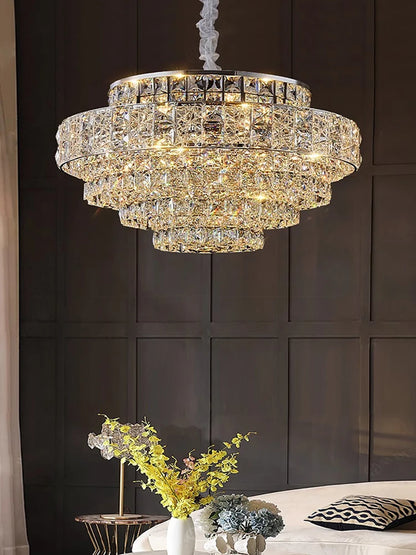 Luxury Glittering Crystal Long Pendant Lights Modern Lustres LED Oval Hanging Lamps for Ceiling Home Decor for Dining Room