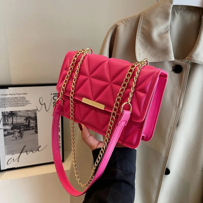 Women's Simple Texture Rhombus Embroidery Pleated Handbag 2025 Autumn New Temperament Single Shoulder Crossbody Bag