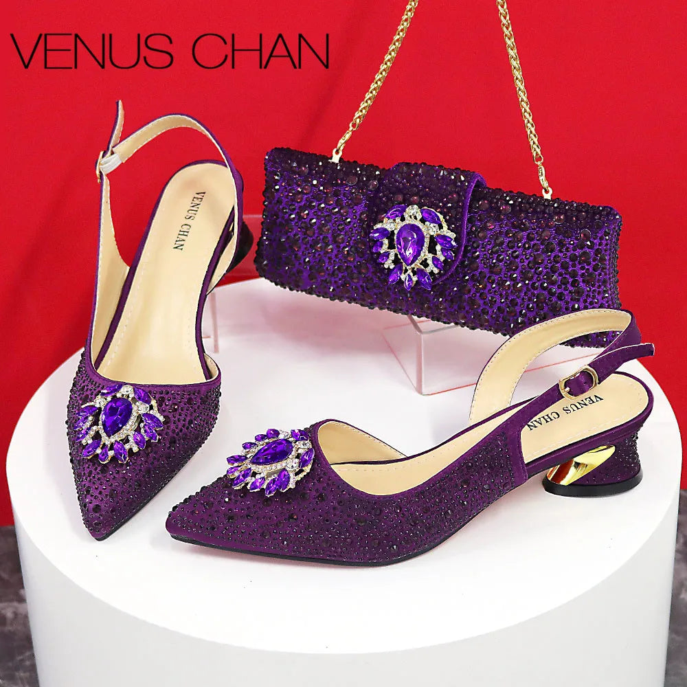Sandals Woman Summer 2024 Hot Selling Design Pointed Toe Thin Heels Mature Ladies Shoes Matching Bag Set in Red Color