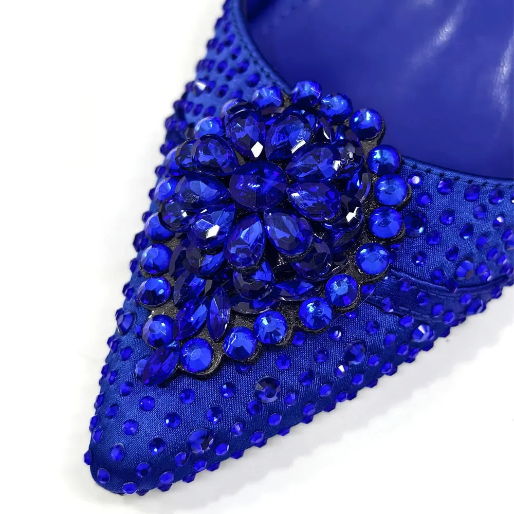 Elegant Women's Green Crystal Rhinestone Party Wedding Shoes & Evening Clutch Bag Set Pointed Toe Slingback Heels Sparkly Purse