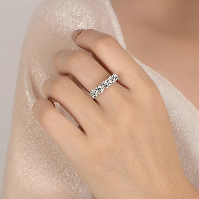 PERFANY 2.5/5CT Moissanite Ring For Women S925 Pure Silver Five Gemstone Ring Luxury Wedding High-end Jewelry