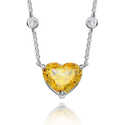 WUIHA 925 Sterling Silver Heart-shaped 10*12mm Vivid Yellow Sapphire Created Moissanite Diamond Pendant Necklaces for Women Gift