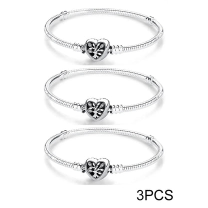 925 Sterling Silver Bracelets Bangles Original Love Heart Clasp Charms Beads Snake Chain Luxury DIY Jewelry For Women Gift