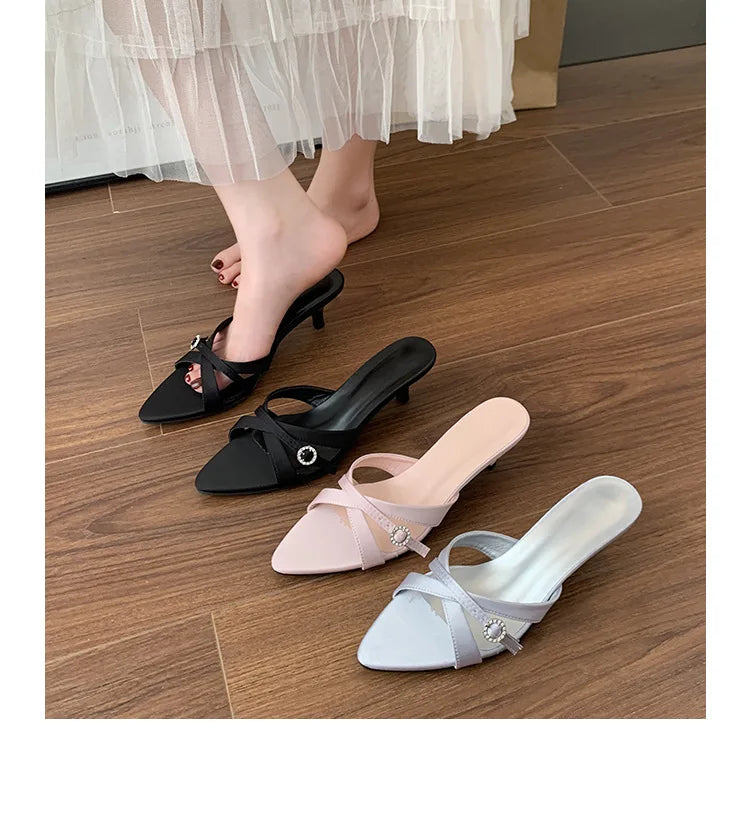 Sexy High Heels Slippers Pointed Toe Heels Shoes for Woman Sandals Luxury Dress Slides Elegant Pumps Party Mujer Flip Flops