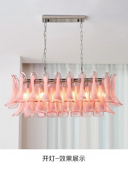 French Murano Petal Glass Chandelier Dining Table Living Room Antique Style Pink Petal Glass Pendant Chandelier Lights Bedroom
