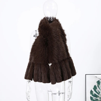 Faux Fur Tassels Scarf for Women Autumn Winter Fluffy Fur Neckerchief 2026 New Lady Luxury Shawl Scarves Clothing Accessories