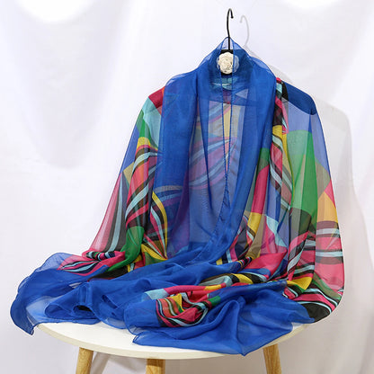 Wholesale Women Fashion Chiffon Scarf For Muslim Hijab Peony Flower Bandana Summber Beach Sarong Printed Soft Beach Scarf Shawl