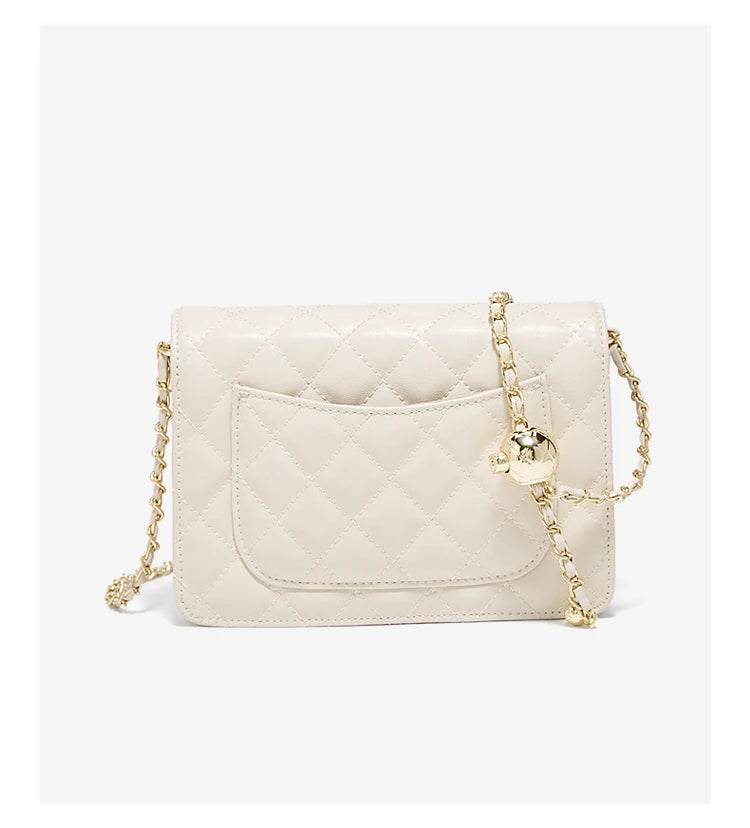 FOXER 2026 Women White Quilted Crossbody Bag Luxury Leather Chain Shoulder Bag Fashion Lady Flap Square Purse for Casual & Party