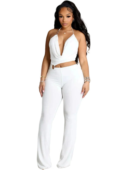 2026 Halter Neck Jumpsuits For Woman Jumpsuit Temperament Simple Style Hot Girl Slim Waist Hollow Sleeveless Solid Color Fashion