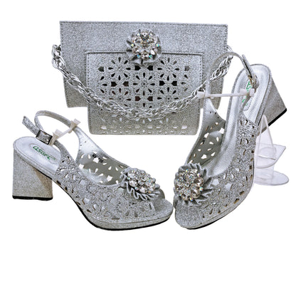 Doershow African fashion Italian Shoes And Bag Sets For Evening Party With Stones pink Italian Handbags Match Bags!  HFV-25