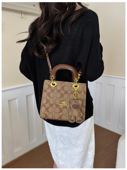Luxury Women Bag 2026 New Vintage Classic Monogram Handbag Fashion Designer Ladies Tote Crossbody Bag with Bear Charm