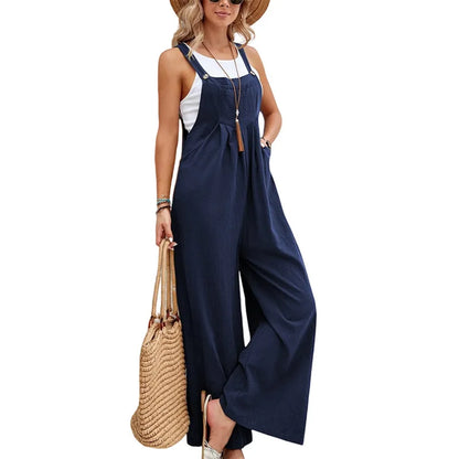 Women Casual Straps Jumpsuits Summer Autumn Harajuku Slim Wide Leg Trousers Dungaree Bib Overalls Elegant Sleeveless BF Jumpsuit