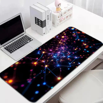 Colorful Nebula Particle Network Large Desk Mat Mouse Pad Mouse Mat Gaming Keyboard Mat  Non-Slip Rubber Base Computer Desk Pad
