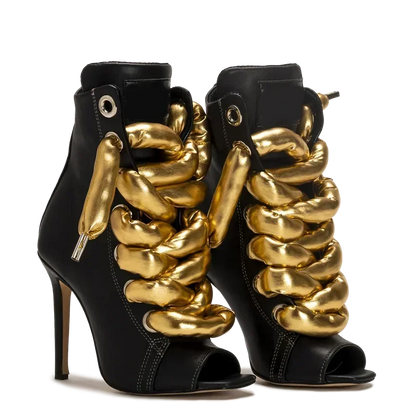 Peep Toe Corss Tied Patchwork Ankle Boots Sexy Square Toe Thick Heel New Arrivals Fashion Women Runway Shoes