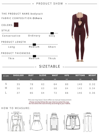 Sisterlinda Swinging Neck Slim Jumpsuits Sexy Hot Solid Cleavage Full Sleeve Elastic Overalls+Inside Chest Tanks Mujer Clubwear