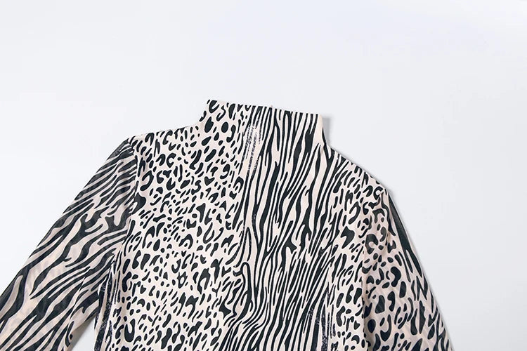 Weird Puss Sexy Fashion Jumpsuits Woman Leopard Print Turtleneck Full Sleeve Skinny Peach Hip Hottie High Street Style Overalls