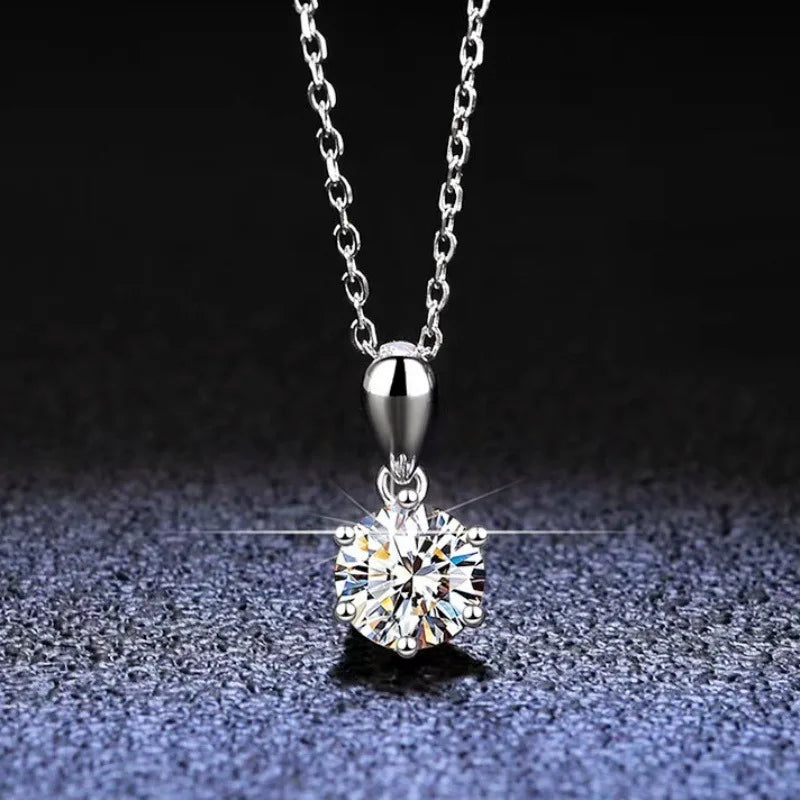 Classic 6-Prongs 925 Silver Moissanite Necklace For Women Cherry Blossom Cut Russian Cut Sakura Cut Women's Moissanite Necklace