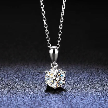 Classic 6-Prongs 925 Silver Moissanite Necklace For Women Cherry Blossom Cut Russian Cut Sakura Cut Women's Moissanite Necklace